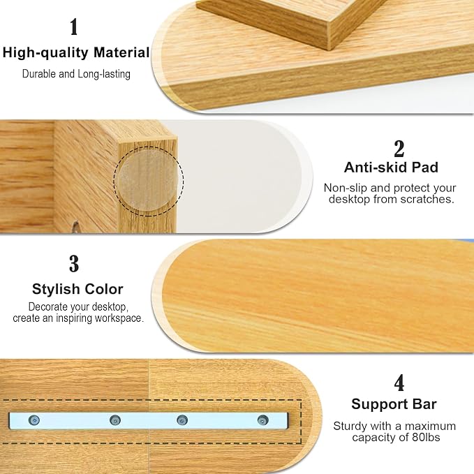 TEAMIX 2 Tiers Desktop Monitor Stand Riser 20 Inch Printer Stand with Storage Small TV Riser Laptop Wooden Desk Organizer Shelf Bookshelf Maple (Natural Maple, 2 Tiers) | Laptop/PC/Printer/Keyboard Storage, Ergonomic Design, 15mm thick Sturdy Wood Boar...