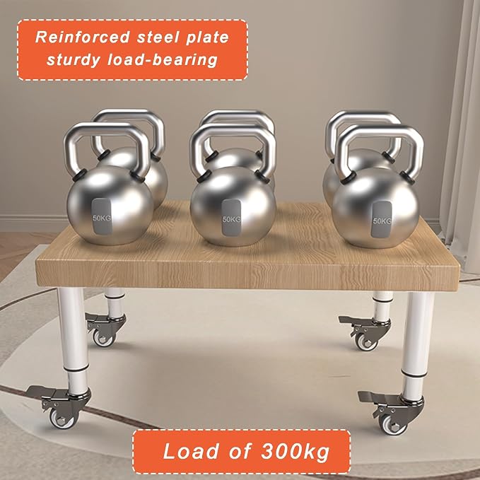 Mobile Metal Table Legs Equipped with Wheels Height-Adjustable Powder-Coated Finish Water Proof and Rustproof 300kg Load Ability Easy Assembly (4-Piece Set)