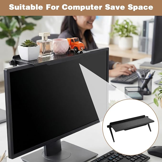 8pcs TV Shelf Adjustable Monitor Top Stand, Black ABS Storage for Video Game Consoles, Media Boxes, Routers, Remote Controls, Decorative Shelving for Home and Office, 11.8 x 4.5 inches