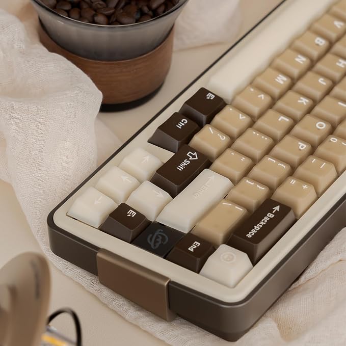 Retro PBT Keycaps Set 164Keys Cherry Profile Brown Keycaps 60% 65% 75% 100% Dye Sublimation Costom Key caps for Cherry Gateron MX Switches Mechanical Keyboards