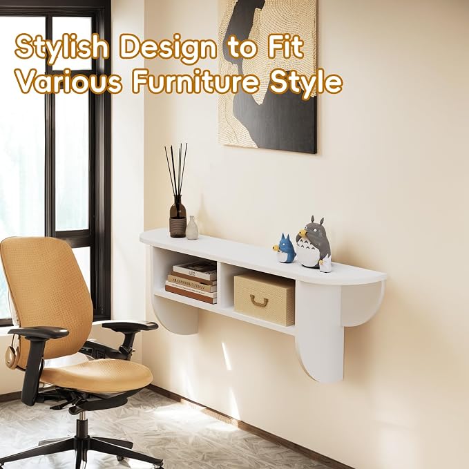 Floating Solid Wood Console Table, 32'' Wall Mounted Narrow Entryway Table with Storage Shelf, Modern Couch Table Small Entry Way Tables for Entryway, Front Hall, Hallway (White, 31.5IN)