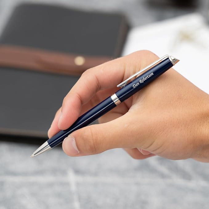 Waterman Hemisphere Engraved Twist-Action Ballpoint Pen, Blue Lacquer with Chrome Trim, Personalized Gift for Executives, Retirement, Career Advancement, Graduation, Gift Box Included