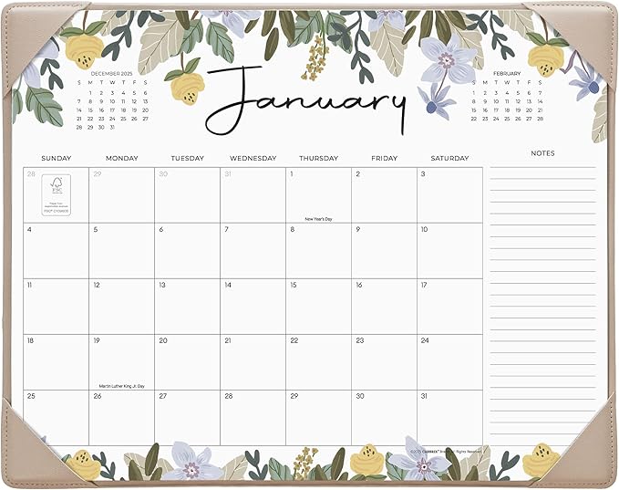 Cabbrix Desk Calendar 2026 with Desktop Mat, Floral Desk Pad Calendar 15 x 12 Inch 18 Months Runs From January 2026 to June 2027, Desk Blotter Calendar for Home School and Office (Floral)