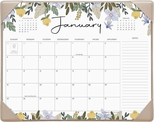 Cabbrix Desk Calendar 2026 with Desktop Mat, Floral Desk Pad Calendar 15 x 12 Inch 18 Months Runs From January 2026 to June 2027, Desk Blotter Calendar for Home School and Office (Floral)