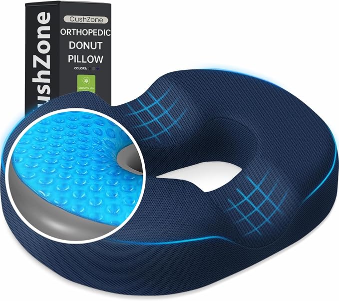 Donut Pillow Seat Cushion, Cooling Gel Memory Foam Chair Cushion, Blue | Office, Home & Car Seat Cushion, Butt Pillow for Tailbone Pain Relief, Hemorrhoids and Everyday Sitting Comfort