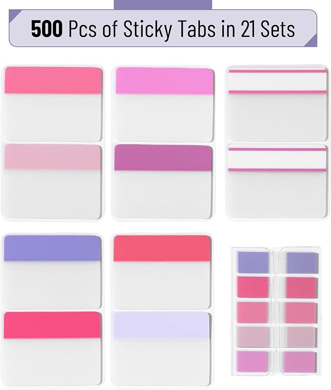 Mr. Pen- Sticky Index Tabs, 500 Pcs, 21 Sets, Blossom | Writable Colored Pages Markers Labels for Reading Notes, Books, Binders, Notebook, Folders and Classify Files
