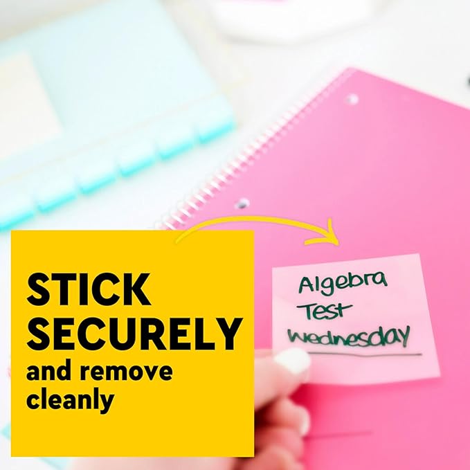 Post-it Transparent Notes, 2.8 in. x 2.8 in., Blue, Pink, Green and Orange Sticky Notes, Second Semester School Supplies, Office Products, Great for Studying, 8 Pads
