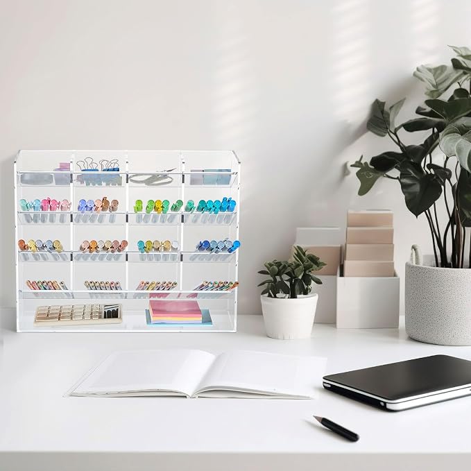 MotiMind Acrylic Pen Organizer Storage for 200 Markers Vertical Marker Organizer Acrylic Pen Display Holder for Office Desk Desktop Stationery Pencil Storage, Clear, 13 x 4 x 10.2 Inch