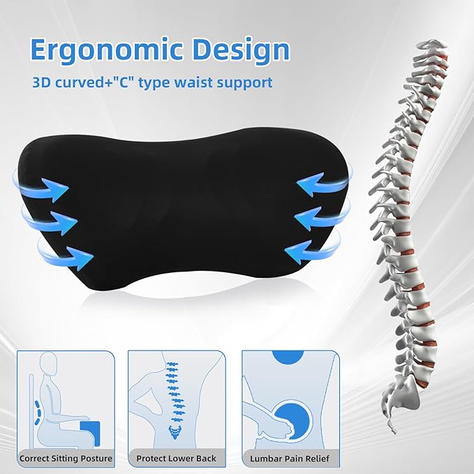 Lumbar Support Pillow for Office Chair - Lumbar Pillow for Car, Memory Foam Ergonomic Lumbar Support Pillow for Car Back Support for Office Chair