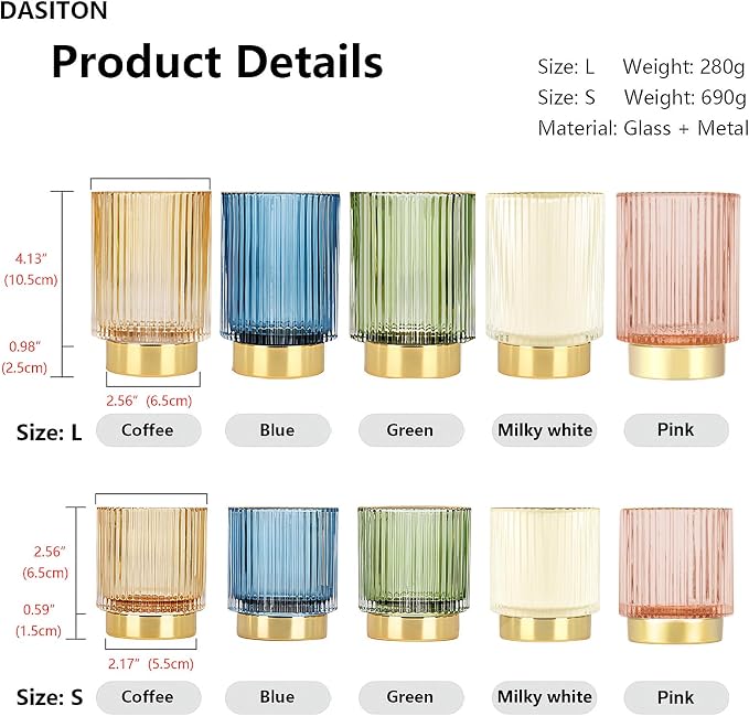 DASITON Makeup Brush holder Organizer,Crystal Cosmetic Makeup Brush Glass Brushes Storage Holder, Vintage Make Up Brush Cup Pen Pencil Holder striped vase(Pink L)