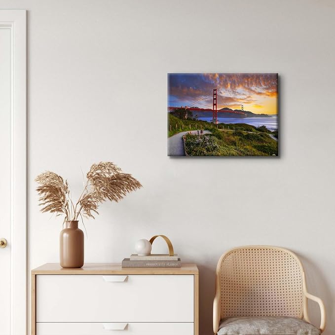 Golden Gate Bridge Canvas Wall Art for Living Room San Francisco City Skyline Pictures Wall Decor Modern Urban Landmark Photography Photo Posters Prints Artwork Home Decoration 12x16" Ready to Hang