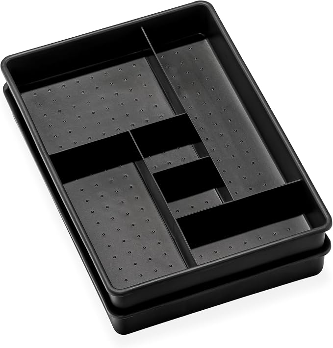 madesmart 2-Piece 12-Compartment Drawer Organizer, Non-Slip Design for Cutlery, Kitchen Tools & Home Organization, Carbon