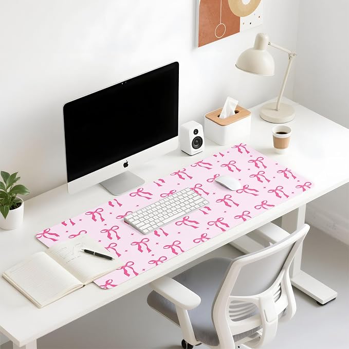 Mouse Pad Leather Desk Mat Large Keyboard Cute Office Desktop Computer Laptop XXL Long Big Aesthetic Modern Design Women Girls Gaming Gamer Oversized Wide Mousepad 31.5"x15.7", Bowtie