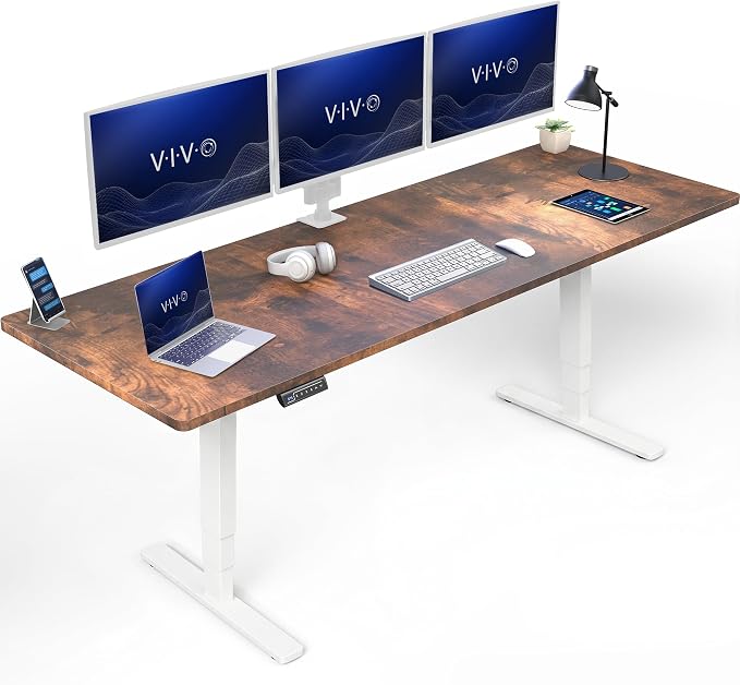VIVO Electric 83 x 30 in Standing Desk, Touch Screen Adjustment, 220 lb Frame Support, 2E Series, Vintage Brown Top, White Frame, DESK-KIT-2EW84N