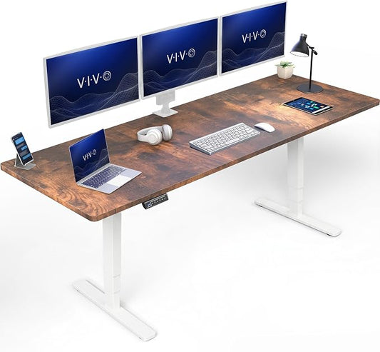VIVO Electric 83 x 30 in Standing Desk, Touch Screen Adjustment, 220 lb Frame Support, 2E Series, Vintage Brown Top, White Frame, DESK-KIT-2EW84N