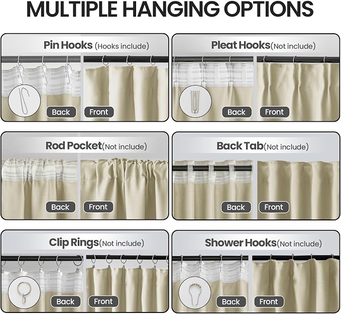 Floor to Ceiling Curtain for Wall Ceiling Mount Track - Extra Wide Blackout Curtains Room Separator - Privacy Room Divider Curtains for Ceiling Track System or Rod with Hooks, 1 Panel