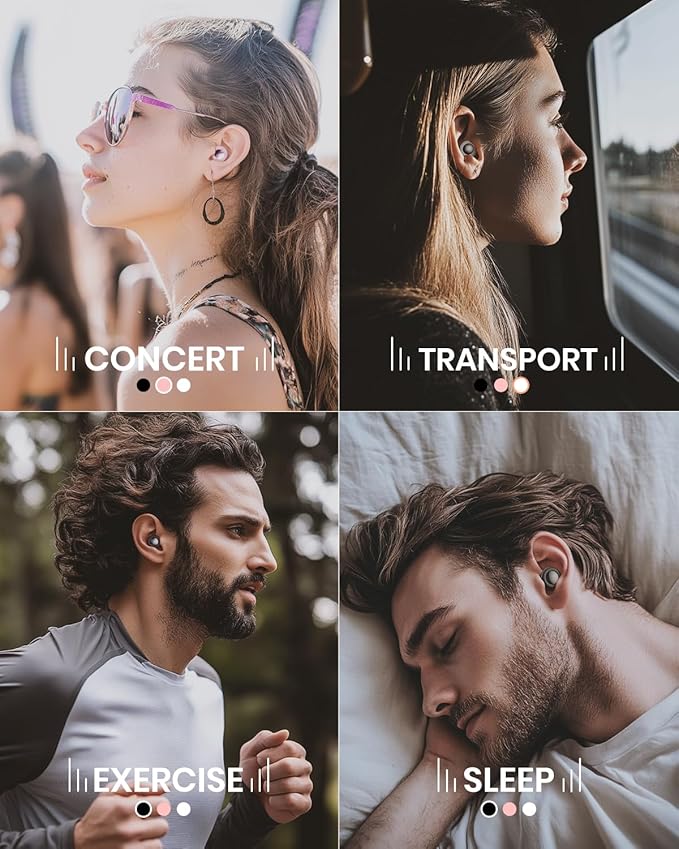 Ear Plugs for Sleeping Noise Cancelling, Reusable Silicone Ear Plugs for Noise Reduction with 8 Ear Tips, Earplugs for Sleep, Concerts, Travel, Snoring (Black + Pink, One Size)