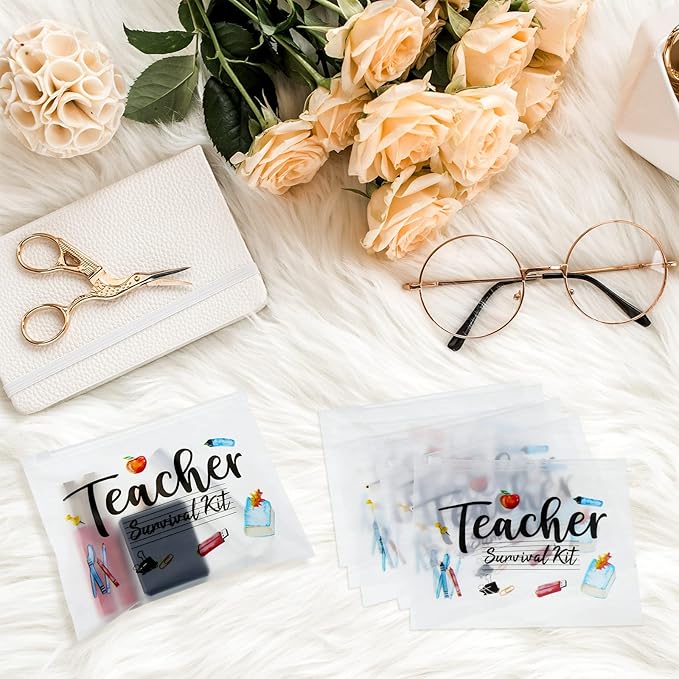 60 Pcs Teacher Appreciation Gifts Bulk Teacher Survival Kit Small Waterproof Makeup Toiletry Bag Pouch Cosmetic Pencil Bag Thank You Gifts for Women Men Travel Back to School Season Supplies
