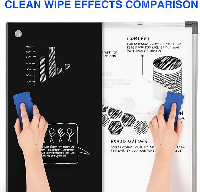 maxtek Black Dry Erase Board 48" x 36", Black Whiteboard Glass Frameless, Large Magnetic Glass White Board for Office School