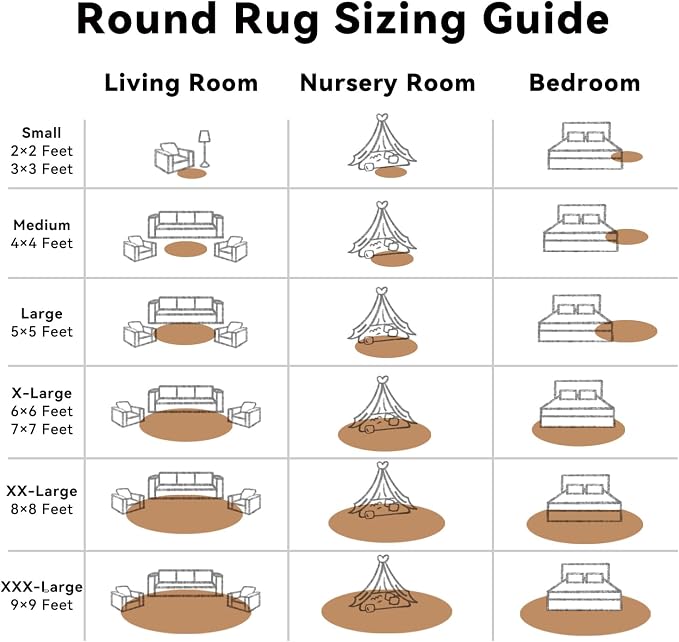 OLANLY Khaki Round Rugs for Bedroom - Machine Washable, 8 ft Circle Area Rugs for Living Room, Soft and Fluffy Shaggy Carpet for Teen Girl and Boys, Nursery Rooms, Dorms, Home Decor Aesthetic