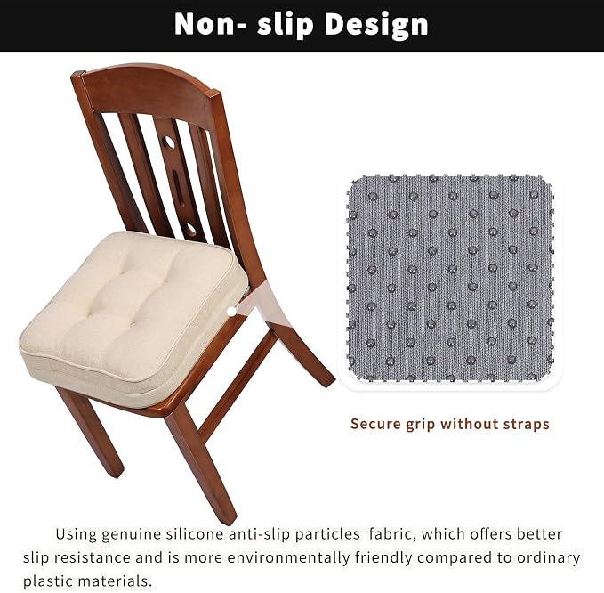 GOFORIT Chair Cushions Set of 2,Tufted Shredded Memory Foam Chair Pads, Non-Slip Seat Cushions with Removable Cover, 2 Pack,Beige