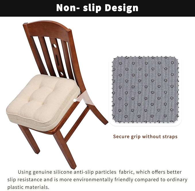 GOFORIT Tufted Shredded Memory Foam Chair Pads，Kitchen Chair Cushions for Dining Chairs,Non-Slip Seat Cushions with Removable Cover, 16'' x 16'', 6 Pack,Beige