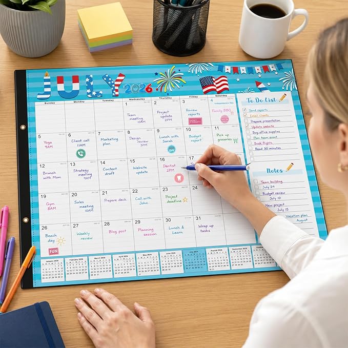 Lateefah Desk Calendar 2026, Large 22'' x 17'' Desk Calendar 2026-2027, 18 Month Desktop Calendars for Home & Office, Use July 2026 to December 2027