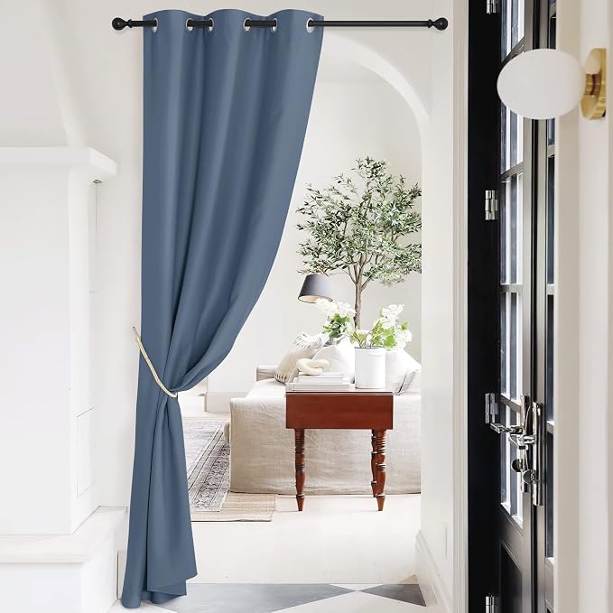 NICETOWN Sliding Hanging Room Divider,60%-70% Soundproof Privacy Panel Keep Heat Out Closet Door Curtains for Bedroom Doorway Hiding Bathroom Laundry Shelves,42 x 95 inches, 1 Panel, Stone Blue