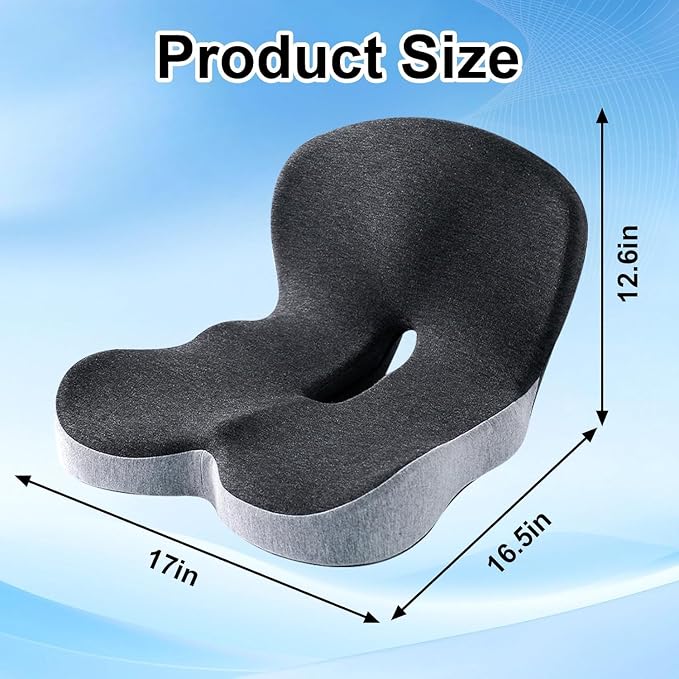 Memory Foam Seat Cushion with Lumbar Back Support, L-Shaped Integrated Ergonomic Coccyx Pad, Non-Slip Breathable Cushion for Comfort, Office Chair Car Wheelchair (Black+Gray)
