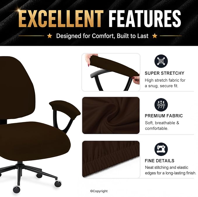DIVA EN CAMINO DEC Office Chair Covers - Universal Stretch Computer Chair Slipcover - 180GSM Washable Rotating Backrest Coverings & Cushion Protectors & Armrest Covers for Dogs, Cats, Pets, Brown