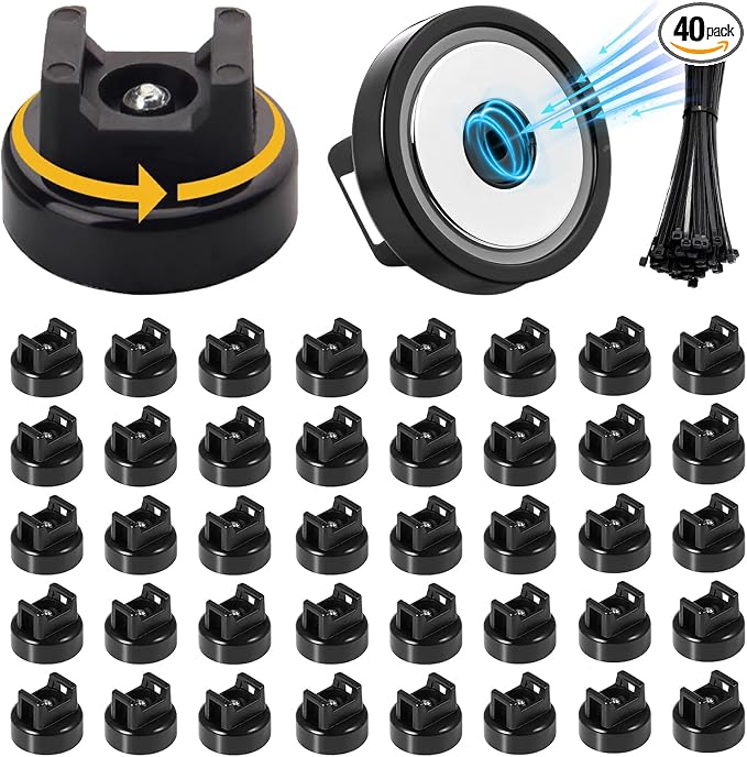 40 Pcs zbab1 Magnetic Zip Tie Mount Base, 25LBS Strong Magnetic Wire Holder & Cable Clips,Magnetic cable management for cars, offices, homes, and boats Diameter 22mm