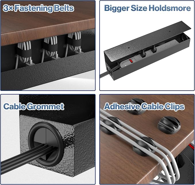 POCHAR Under Desk Cable Management Tray, 16.5" Extended Wire Organizer | Slim 3" Profile Steel Power Strip Holder, Screw-Mount Cord Hider for Wide Standing Desk Home Office