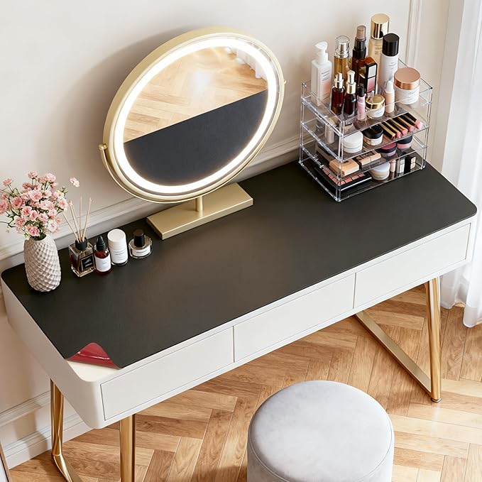 LovePads Makeup Mat for Vanity, 16 x 32 Dual-Sided Desk Pad & Vanity Cover Top, Waterproof PVC Protector Mat for Dresser, Nail Art, Craft Table (Black+Red)