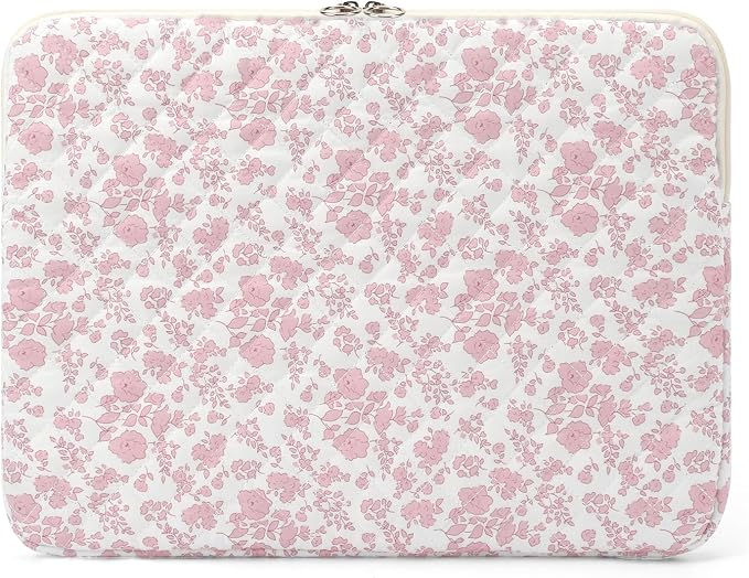 Puffy Laptop Sleeve 13-15.6 Inch Cute Quilted Laptop Protective Case Padded Floral Computer Sleeve for MacBook (B-Pink Floral, 11 Inch)