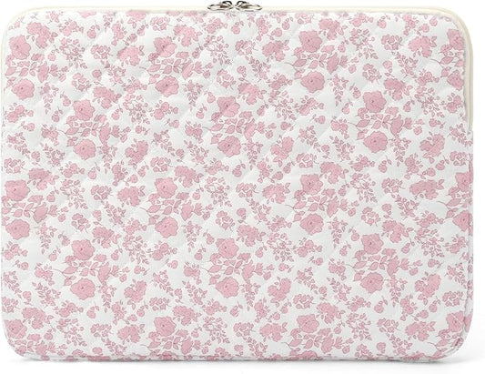 Puffy Laptop Sleeve 13-15.6 Inch Cute Quilted Laptop Protective Case Padded Floral Computer Sleeve for MacBook (B-Pink Floral, 11 Inch)
