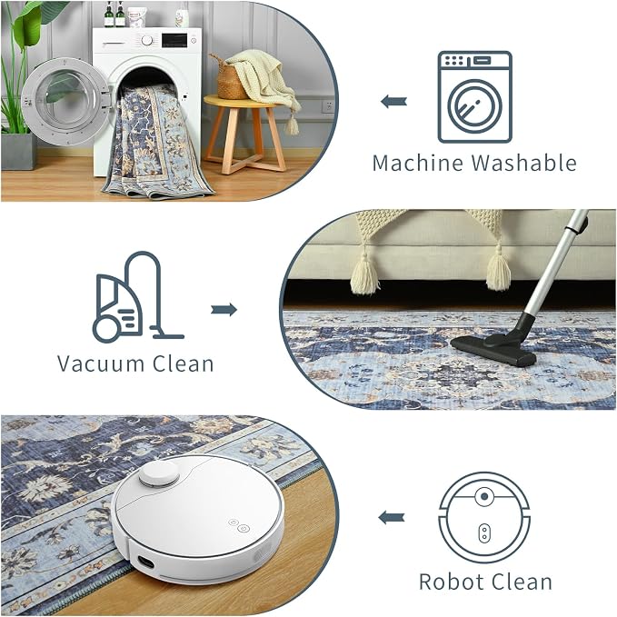 Vasofe Hallway Runner Rug 2x6,Vintage Washable Kitchen Runner Area Rugs with Rubber Backing Non Slip Print Carpet for Entryway,Laundry Room,Bathroom,Home Decor,Navy Blue