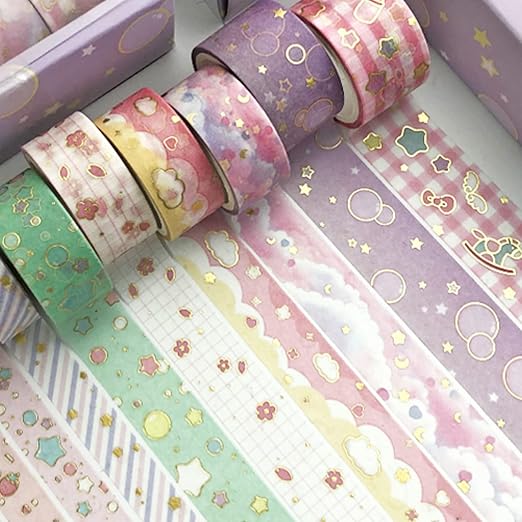 Creative Washi Tape Set 10 Rolls Gold Foil Print Decorative Masking Tapes for Arts, DIY Crafts, Journals, Planners, Scrapbook, Wrapping (Cute Sweety)