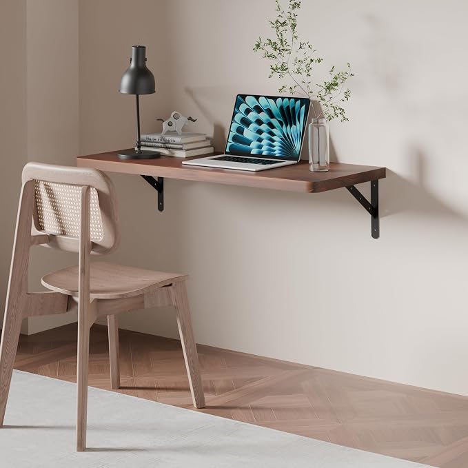 Floating Wall Desk for Home Office,Wall Mounted Table with Pine Wood,36 Inch Workbench for Garage,Work Table with Heavy Duty Brackets for Kitchen,Dining,Laundry,Floating Shelf for Wall