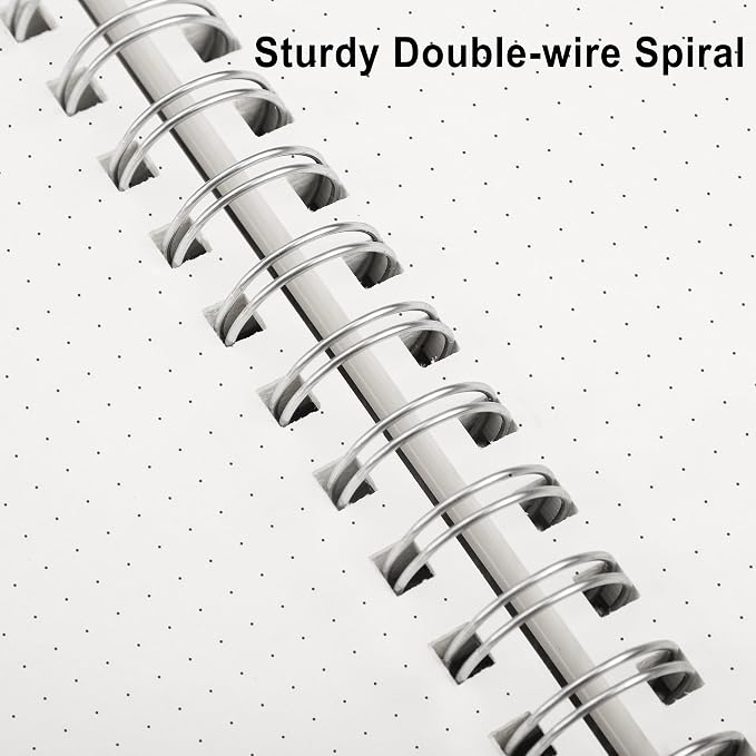 RETTACY Dotted Journal Notebook, 300 Pages, B5 Medium Size (7.4'' × 10''), 100 GSM Thick Paper, Flexible Plastic Cover, Spiral-bound, for Journaling, Planning, Tracking (Black)