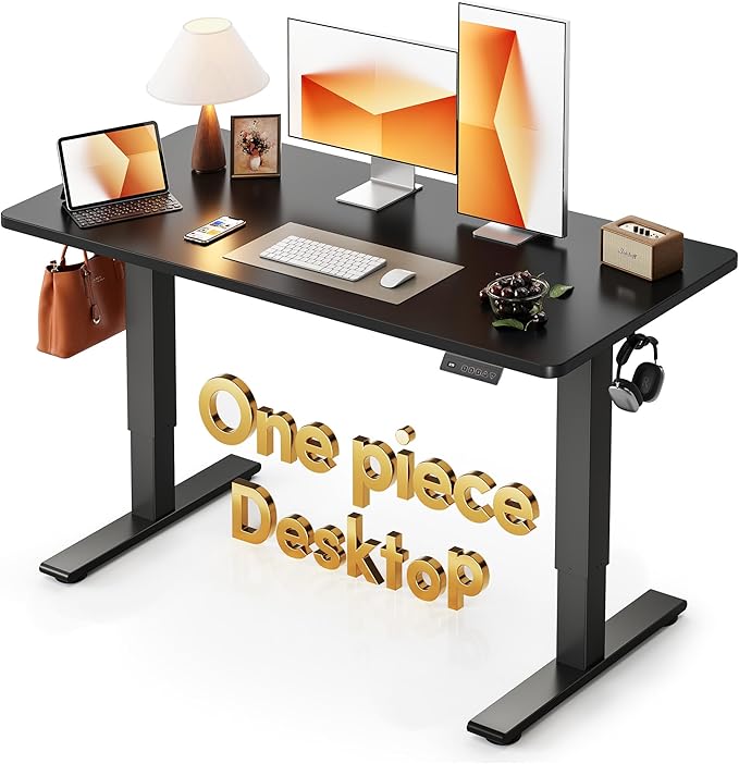 CubiCubi 55 x 28 Inch Large One-Piece Standing Desk, Adjustable Height Electric Computer Home Office Sit Stand up Whole Board Workstation, with Memory Presets, Headphone Hook, Black
