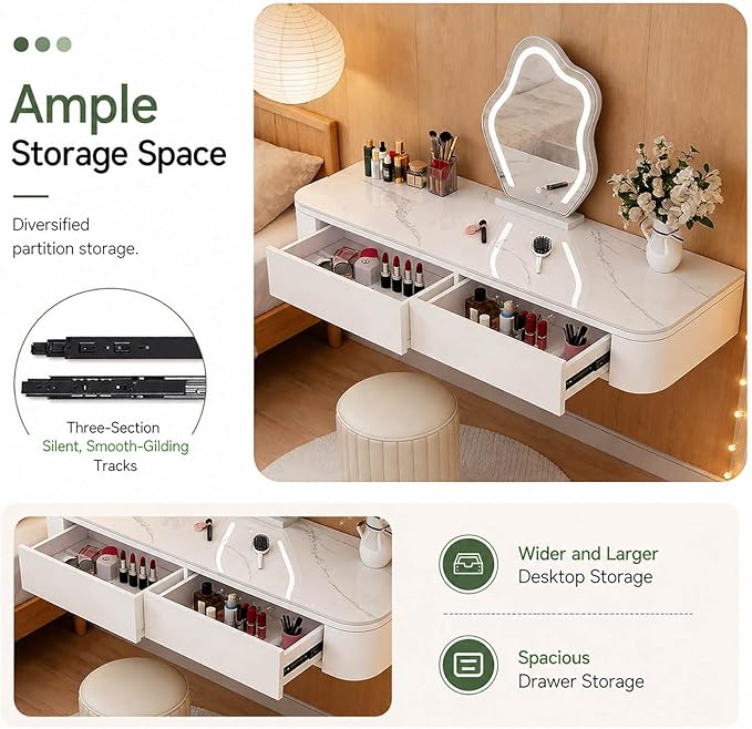 Floating Makeup Vanity Desk with Drawers Wall Mounted Makeup Table with Storage Fully Assembled Floating Vanity Desk Space Saving Modern Dressing Table for Bedroom Closet(Khaki,23.6")