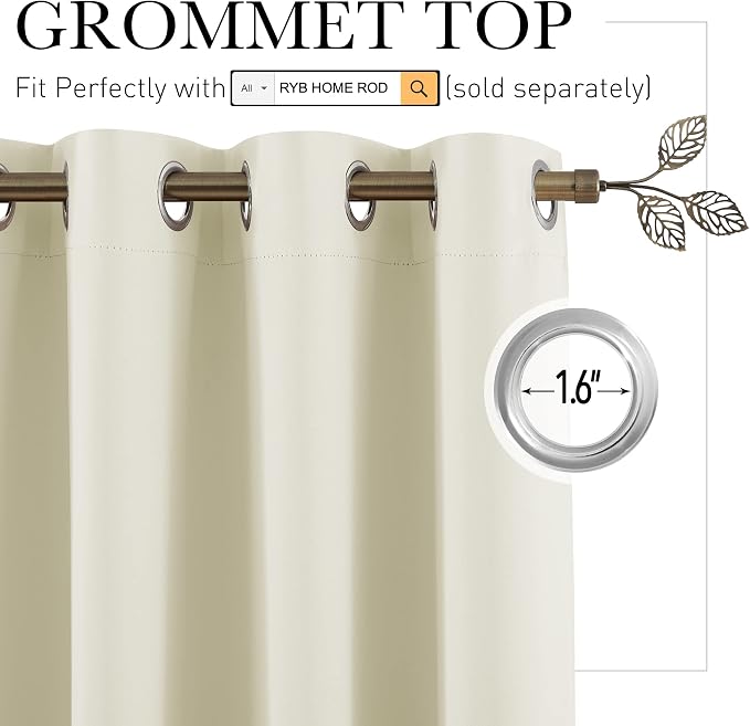 RYB HOME Blackout Divider Curtains for Living Room, Noise Reducing Privcay Vertical Blinds Drapes Grommet Top for Home Office Kids Room Drom Garage, W180 x L96 inches, Light Beige, 1 Panel