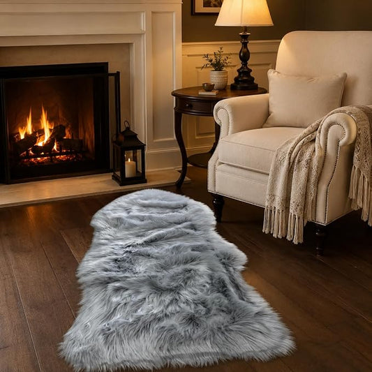 EasyJoy Faux Sheepskin Rug, Fluffy Faux Fur Rug, Ultra Soft Shag Area Rug with Non-Slip Backing for Bedroom, Living Room, Nursery, Kids Room(2 x 4 ft Sheepskin, Frosted Bottom Gray)