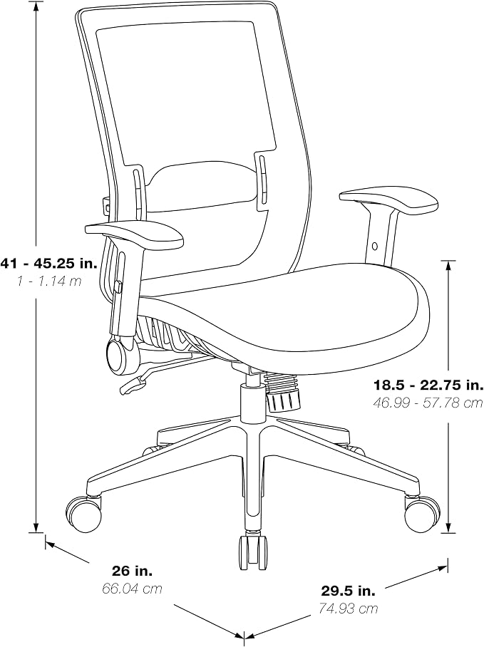 Space Seating 867A Series Adjustable Manager's Office Chair with Breathable Matrix Back and Padded Flip Arms, Black