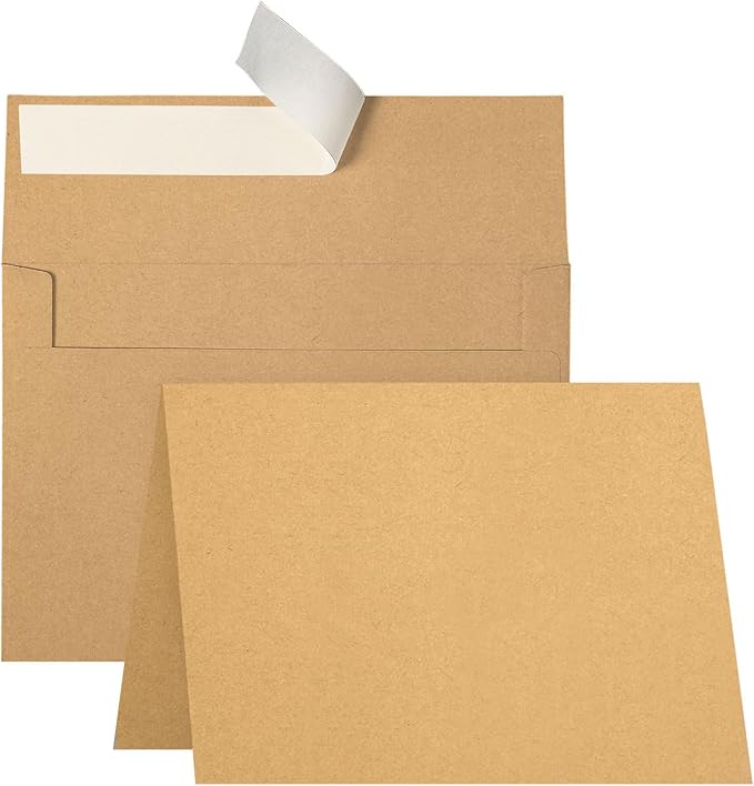 Goefun Brown Kraft Blank Cards and Envelopes 5x7, A7 Envelopes Self Seal with Folded Brown Cardstock 5x7 100 Pack for Invitations, Wedding, Birthday, DIY Greeting Cards & All Occasions