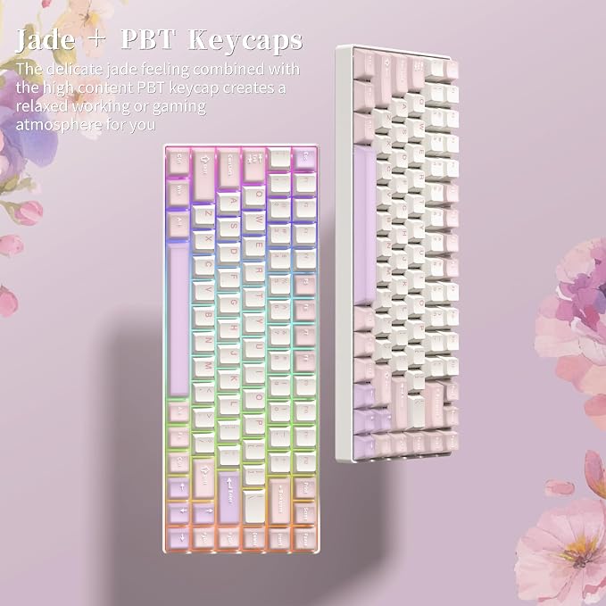 Womier Mechanica Keyboard Keycaps Pink, Jelly PBT Keycaps 60 75 100 Percent, Translucent Jade Keyboard Key caps Custom 127 Keys, Cherry Profile for Cherry Gateron MX Mechanical Gaming Keyboards