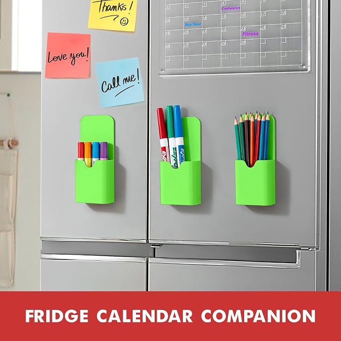 BEYGORM 4 Pack Magnetic Pen Holder for Whiteboard, Upgraded 1.5 mm Pencil Cup Organizer for Dry Erase Markers, Ideal Classroom, Office, Refrigerator, Locker (Green)