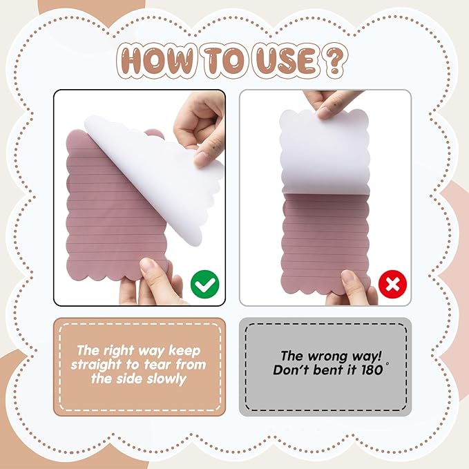Eaasty 8 Pack Scalloped Aesthetic Sticky Notes Bulk Vintage Colors Cute Wavy Self Sticky Note Pads 4" x 6" Lined Note Pads for Back to School Office Supplies 240 Sheets