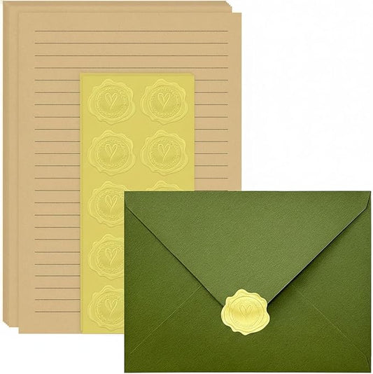 Stationery Set,stationary letter and envelopes 4x6 Envelopes,28 Stationery Writing Papers with 14 Matching Envelopes (Olive Green)