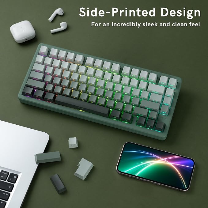 dagaladoo Double Shot PBT keycaps Set,Shine Through Keyboard keycaps Gradient 60% 75% 100%,OEM Profile Keyboard caps,Side Printed Key caps for Mechanical Gaming Keyboards,Seaweed Green